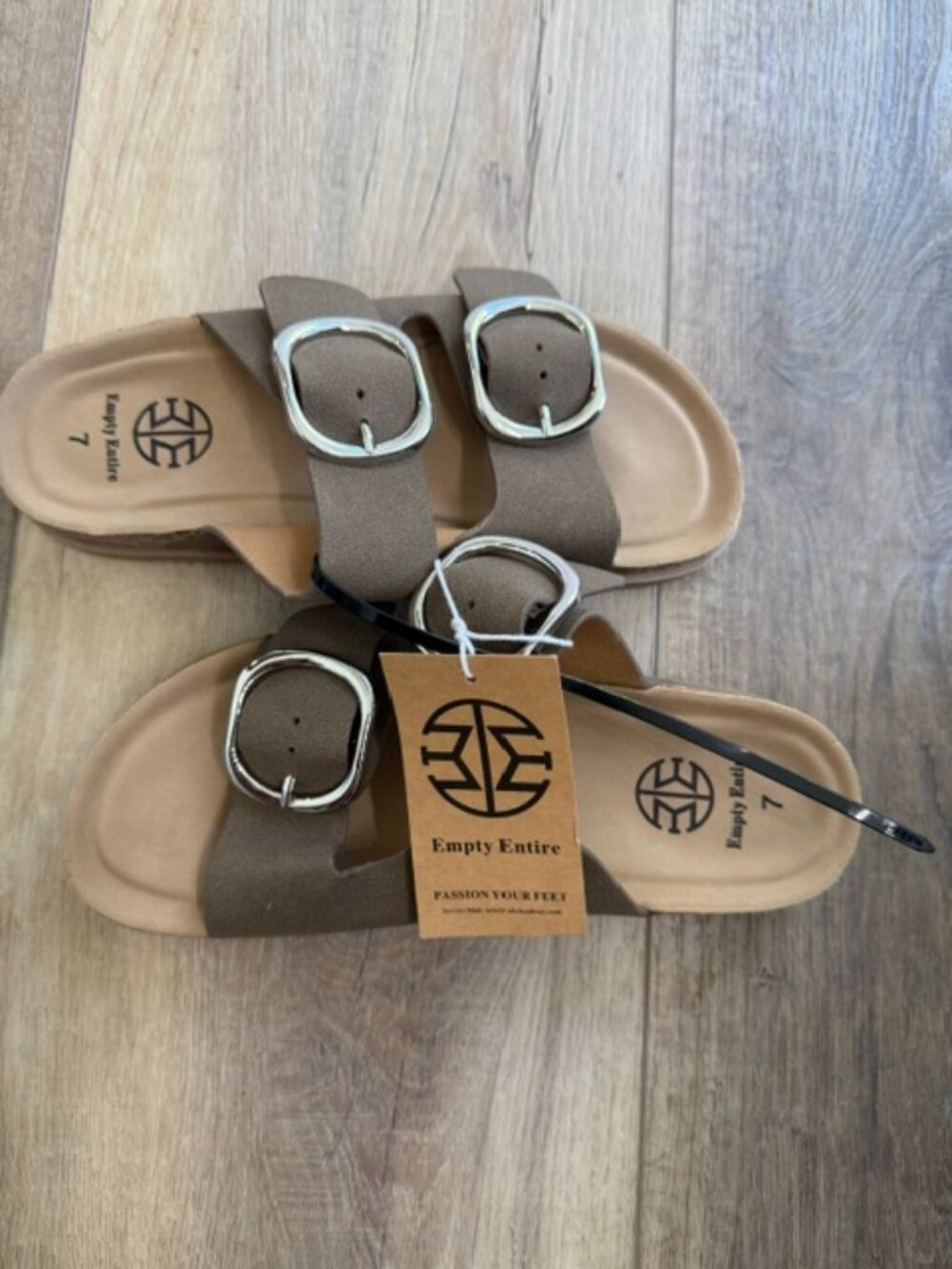 NEW Women's Brown/Tan Slip-On Sandals with Textured Sole Sz. 7